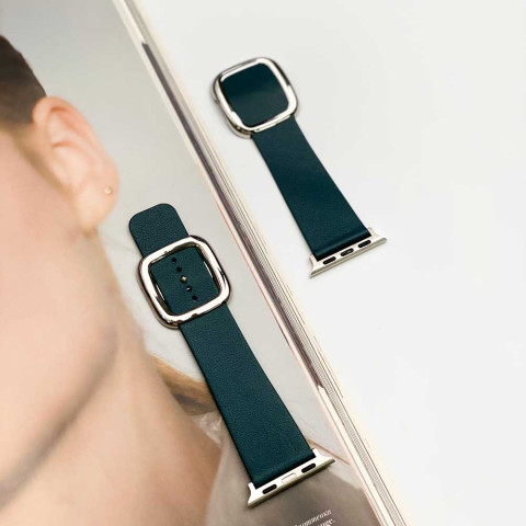 Кожаный ремешок Modern Buckle Leather для Apple Watch 42/44/45mm Silver/Forest green Кожаный ремешок Modern Buckle Leather для Apple Watch 42/44/45mm Silver/Forest green